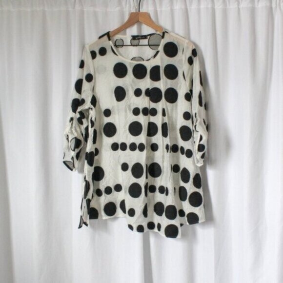 Yushi White and Black Lightweight Flocked Polka Dot Tunic Small/Medium - Picture 1 of 5